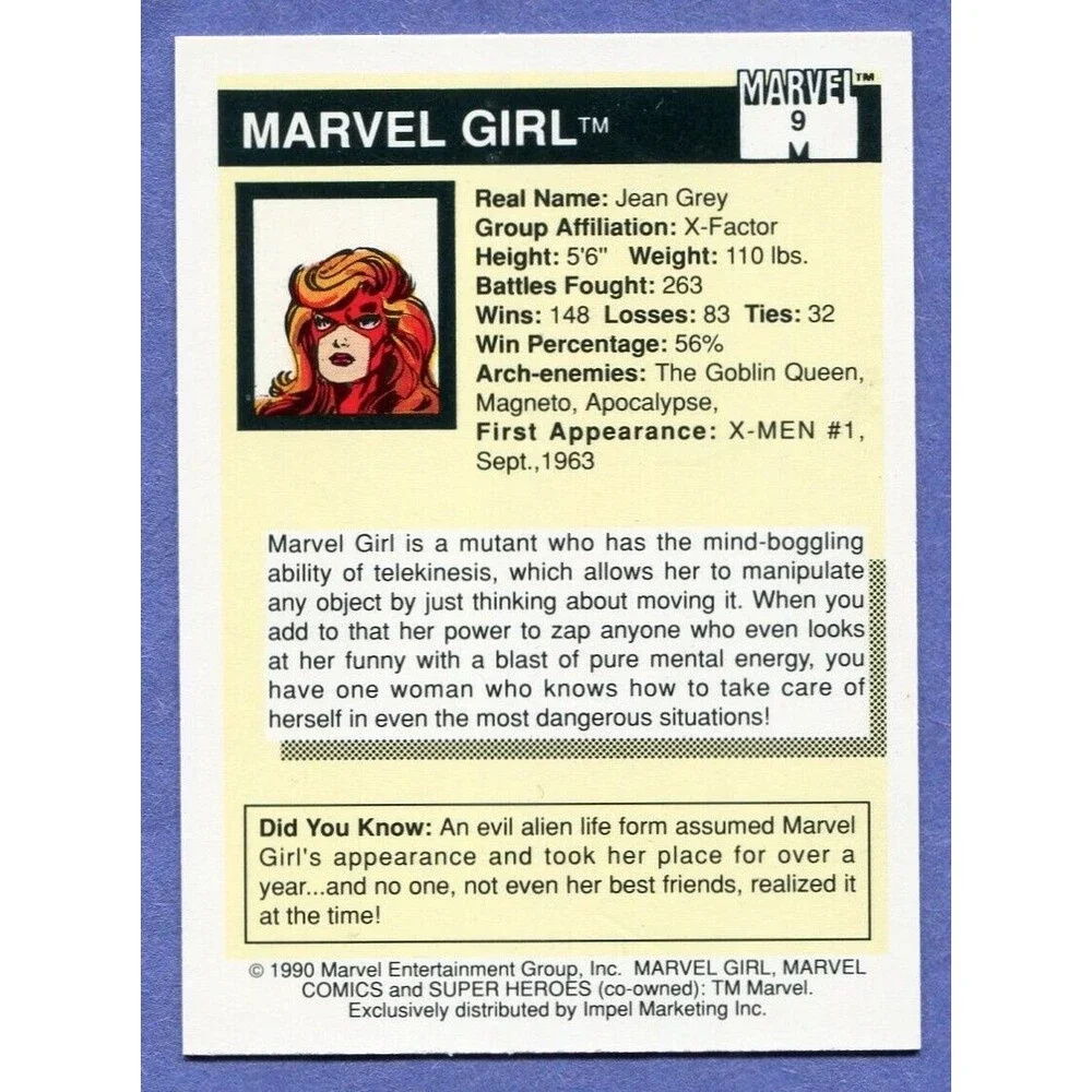 1990 Marvel Universe Card - #9 Marvel Girl